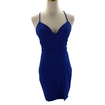 B DARLIN SZ 5 6 juniors S royal blue backless lace up bodycon mini dress NEW B19