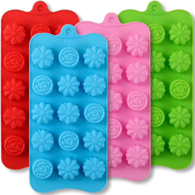 Flower Shape Silicone Molds, 4 Packs 15 Cavity Nonstick Food Grade Silicone Mold