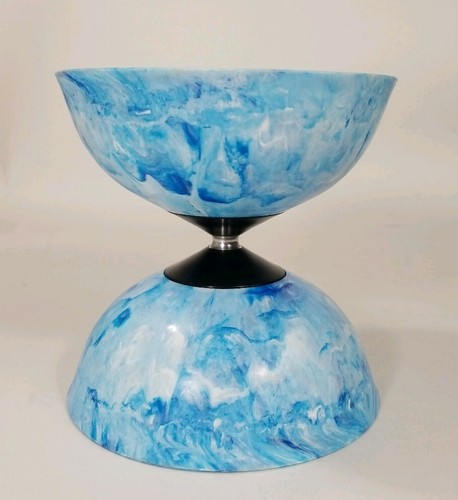 Blue Marbled Fixed Diabolo with wooden sticks - NEW Unbranded - Made in the USA