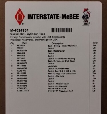 Gasket Set - Cylinder Head INTERSTATE MCBEE M-4024957