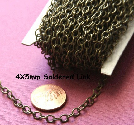 10ft spool of Antiqued Brass Round Cable Chain 4x5mm
