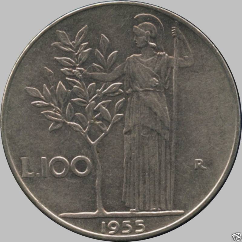 1955 Italy 100 Lira Coin