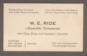 Early Joke Business Card/AUTOMOBILE DEMONSTRATOR/Hugs | eBay