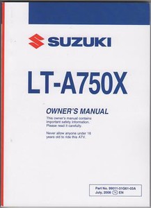 2009 SUZUKI ATV 4 WHEELER LT-A750X OWNERS MANUAL | eBay