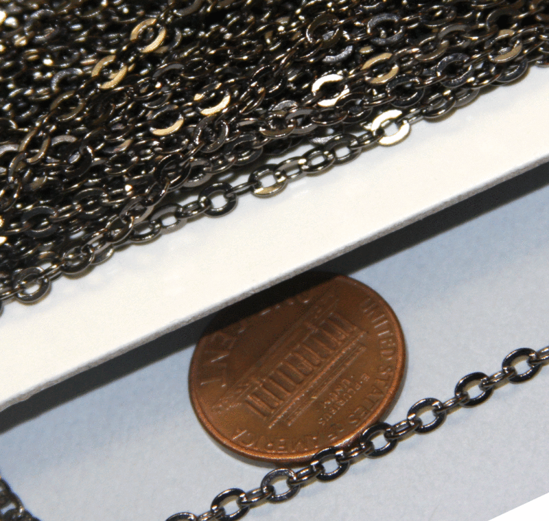 10 ft of Gunmetal Plated Brass flat cable chain 3X2.5mm