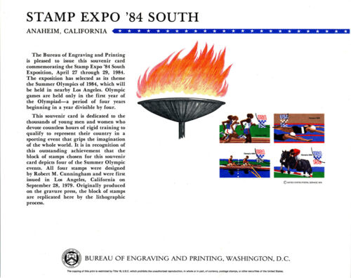 B66 Stamp Expo South '84 BEP Souvenir Card Olympics Scott 1791-94 Mint |  eBay