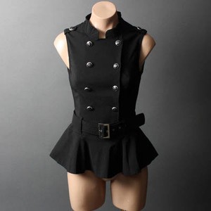 Military-40s-Steampunk-Captain-Nautical-Belt-Ruffle-Peplum-Vest-Top-Shirt-sz-SML
