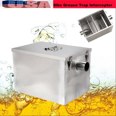 8LB Stainless Steel Commercial Interceptor 5 GPM Gallons Per Minute Grease Tra