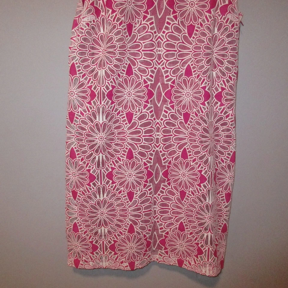 Vestido Vaina Belle Badgley Mischka Talla 12 Rosa Blanco Floral Encaje Superpuesto Forrado Foto 4 de 4