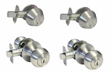 2 Entrance Keyed Entry Satin Nickel Round Knobs Single Deadbolt Combo Door Locks