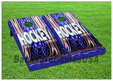 Cornhole Boards BEANBAG TOSS GAME USA Hockey Red White Blue w Bags Set 