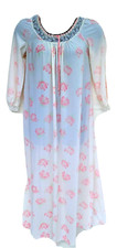 Chevette Night Gown Small Pink White Floral Long Sleeve Lace Semi Sheer Vintage