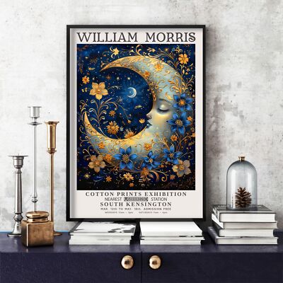 William Morris Print, Morris Exhibition Poster, Blue Collection Moon (69u)