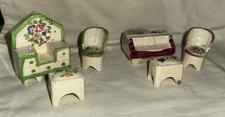 Vintag Floral  Green Trim Porcelain Miniature Dollhouse Furniture Lot 6-Japan