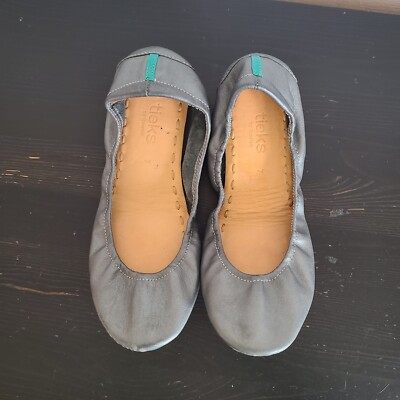 Tieks Metallic Pewter Leather Foldable Ballet Flats Size