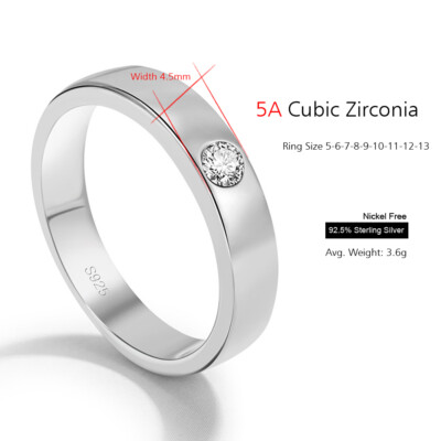 Genuine Sterling Silver 925 Round Ring Size 5-13 Brilliant 5A CZ