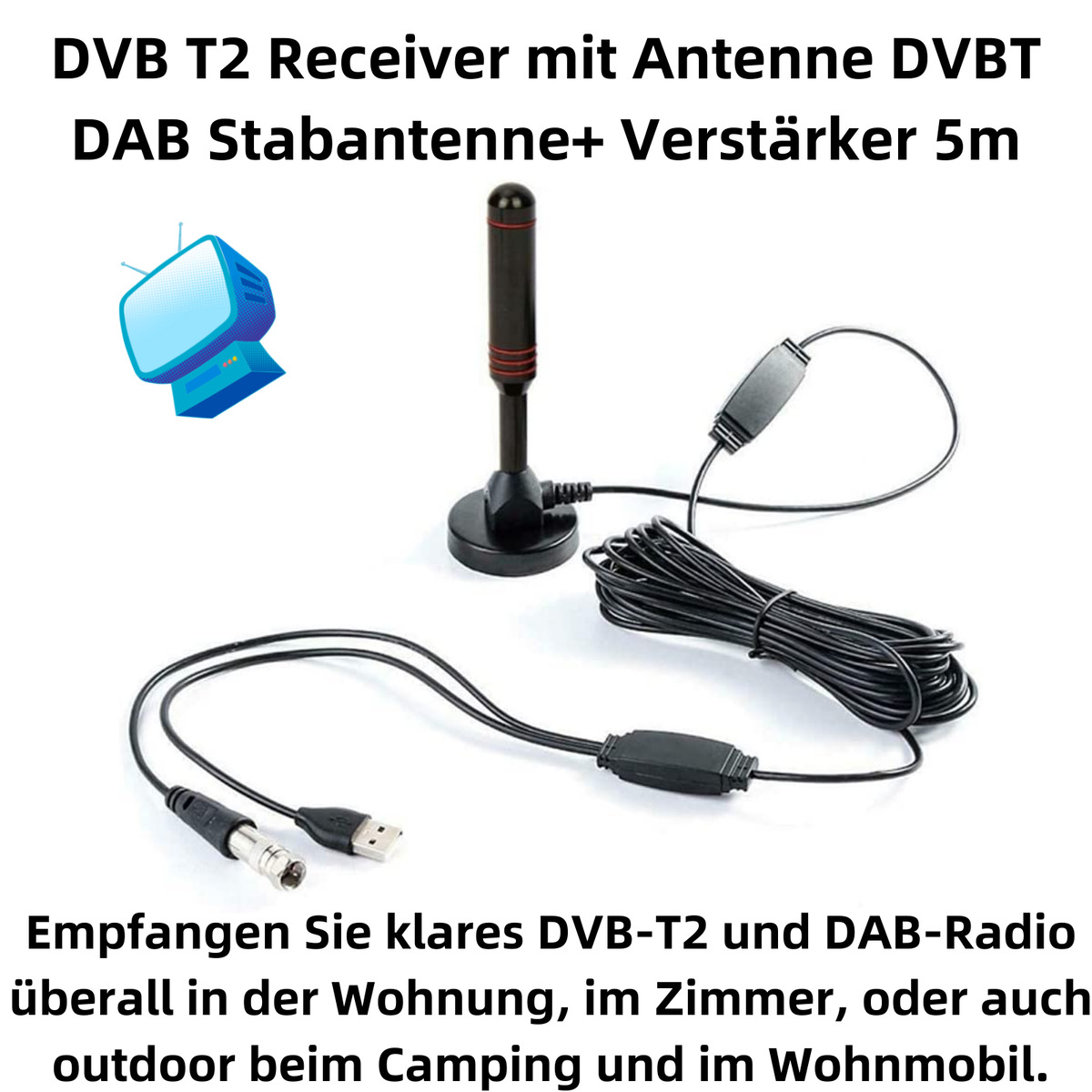Récepteur L11C DVB-T2 avec antenne DAB antenne à tige antenne DVB 30dBi  amplific
