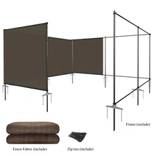 Outdoor Privacy Fence Screen Shade Cover for Garden Pool W/ Poles + Fabric Brown