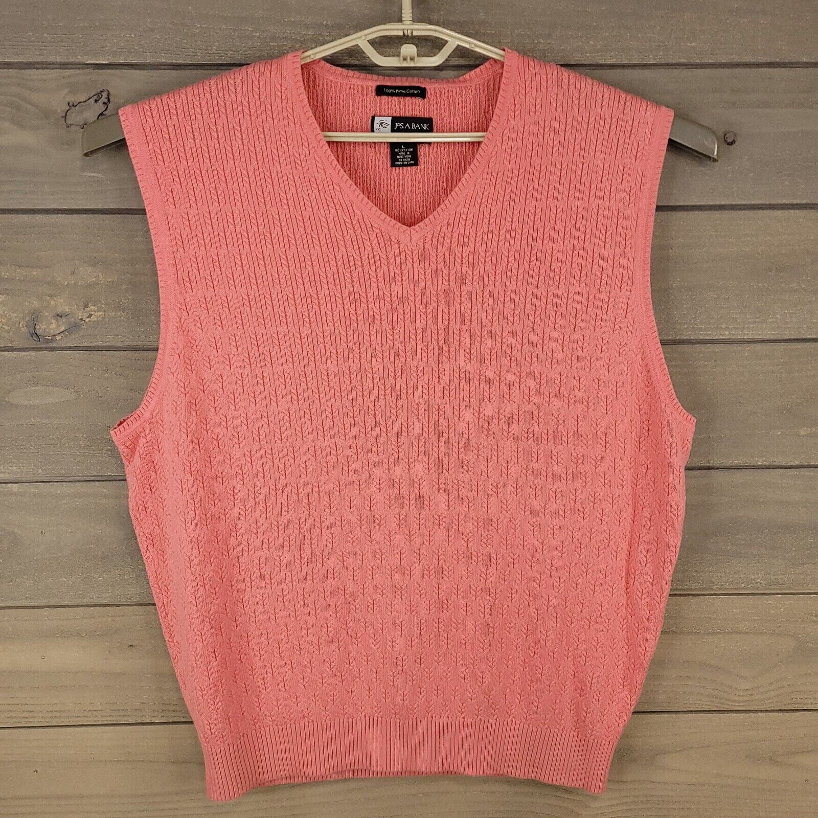 poll Markeer dennenboom Jos A Bank Sweater Vest Mens Large Pink Pima Cotton Cable Knit V Neck  Preppy | eBay