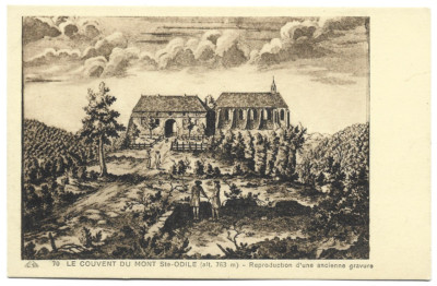 Old postcard ''Le Convent du MONT Ste Odile - Reproduction of an old engraving 