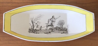 ANTIQUE Rare. OLD FRENCH PORCELAIN YELLOW CREIL Janvier #2 Celery Dish Lrg Boat
