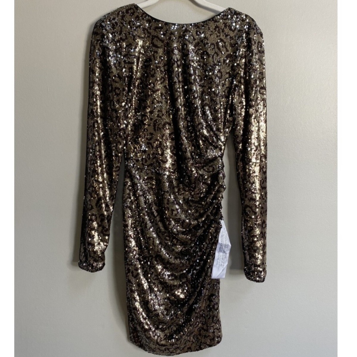 leopard sequin dress long sleeve Sequin One-Shoulder Leopard Mini Dress Leopard / S