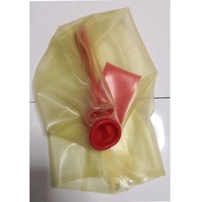 Transparent latex hood mask closed eyes 15cm long nose tube red mouth sheath US