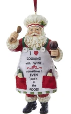 KURT ADLER 5" RESIN SANTA CHEF w/WINE & CLOTH APRON w/SAYING CHRISTMAS ORNAMENT