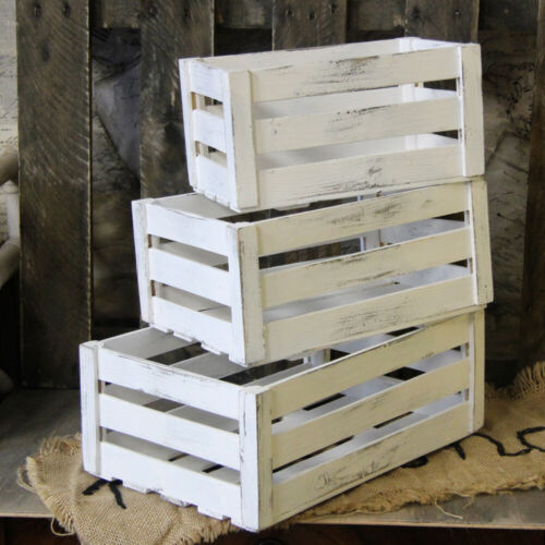 3 pezzi set di scatole vintage scatola di legno scatola scatola di legno scatola di legno scatole di frutta saggio  - Foto 1 di 3