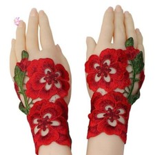 Rose Embroidered Fingerless Traditional Gloves  Ethnic Floral Mittens 781