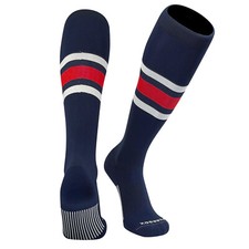 Striped OTC Baseball, Softball, Football Socks B Navy Blue, White, Scarlet Red