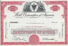 Hotel Corporation of America (HCA), 1956 (100 Shares)