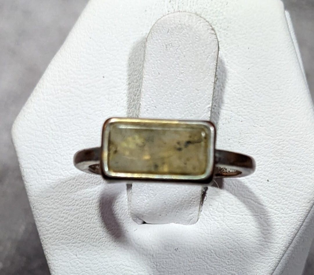 Geometric Rectangular Mottled Stone Silver Tone R… - image 6