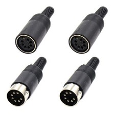 2 Sets 7pin Female  Male Din Adapter Socket Audio Av Connector Black