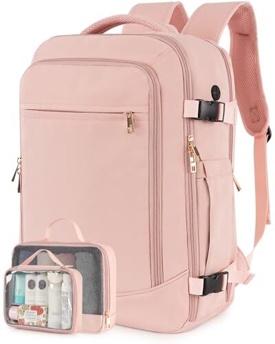 Travel Backpack for Women Men, 40L Carry on Flight Approved Backpack, Pink-image