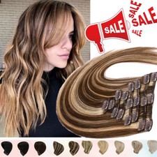 Clip In Human Hair Extensions Indian 100 Remy Hair Full Head 12" 14" 16" 18" 20