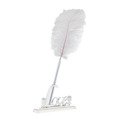 Wedding White Feather Quill Gästebuch Signing Pen mit Silber Love Holder