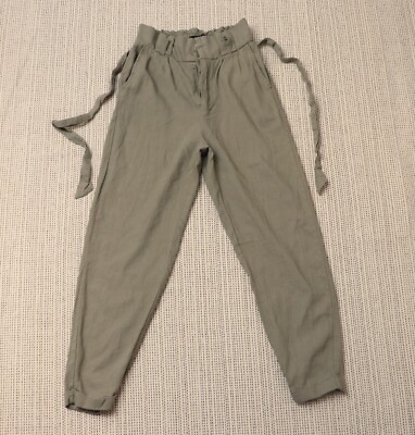 Oliv Amisu Leinen Look Stretch Bund Hose Grün XS 32 34 L30