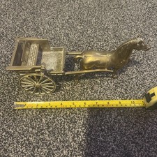 Vintage Solid Brass Horse and Cart with moving wheels & removeable seat & lamp