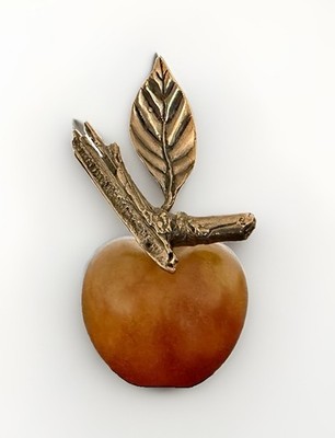 Daum France Pate de Verre Amber Peach Apple Art Glass Bronze Stem Mint