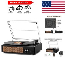 Black Wood Vintage Turntable with Integrated ...