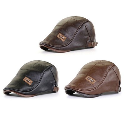 Schiebermütze Herren Ledermütze Flatcap Cap Mütze Kappe Schirmmütze Leder DE-!