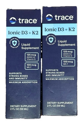 Lot Of 2! Ionic D3 + K2 Drops Trace Minerals 2 oz Liquid Supplement  Exp: 2027