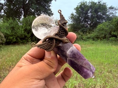 Clear Quartz Sphere Dream Amethyst Snake Wand Handmade Crystal Wand Ornament