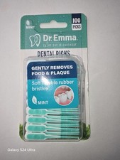 100 x BRUSH PICKS DR.EMMA MINT Dental Picks With Dispensing Case (24HRDISPATCH)