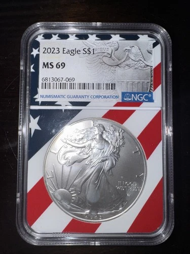 2023 American Silver Eagle MS-69 NGC Graded Real nice   Flag Case!!!!!