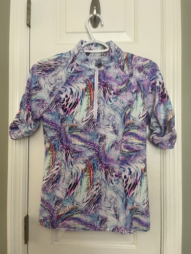 TZU TZU Sport Abstract Print Samba Shortsleeved Polo Shirt Golf Small
