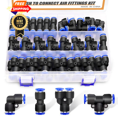 mankk 60PCS 1/4 OD Push to Connect Fittings Air Hose 1/4 inch OD Kit, Black