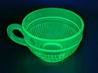 Uranium Depression Glass Tea Cup Vintage Vaseline Green Fine Ribbed Pattern GLOW