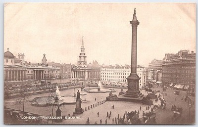Vintage London Trafalgar Square Postcard Nelson Column Lions